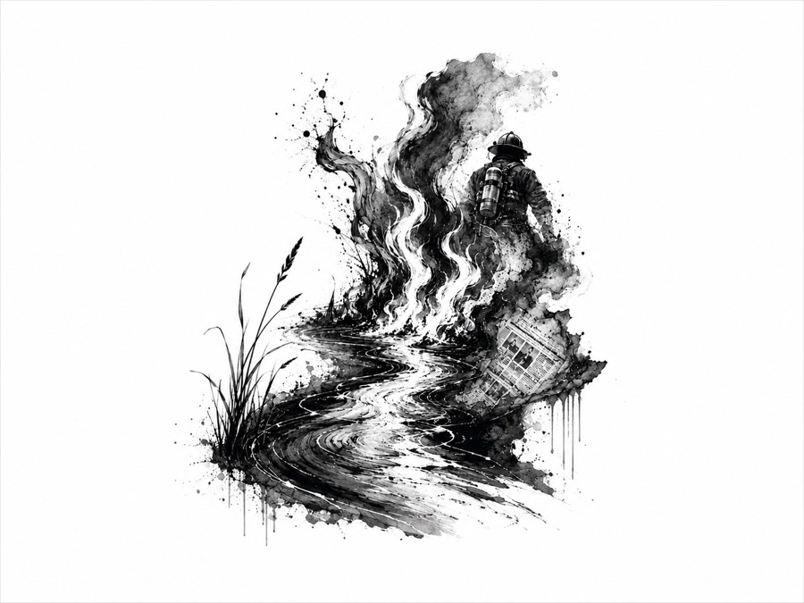 Ink illustration for When the River Burns